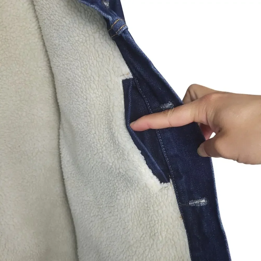 Vintage Levi's Men's Sherpa Lined Denim Trucker Jacket M Dark Wash Blue EUC - Picture 6 of 11